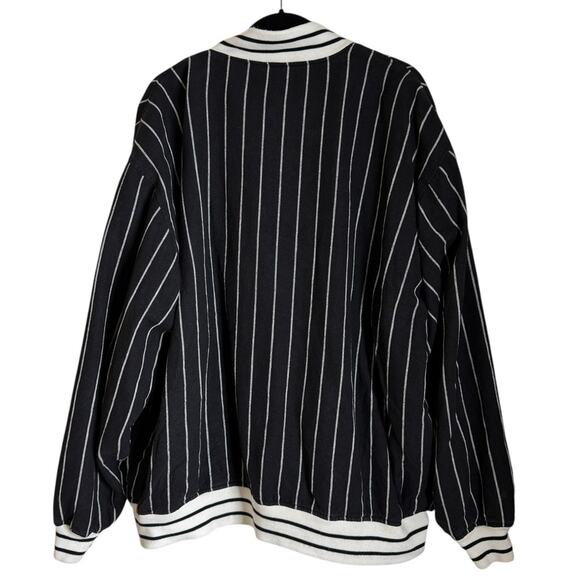 Vintage Raw Blue Full Zip Linen Blend Pin Striped Sport Varsity Jacket Mens 3XL - Picture 2 of 11